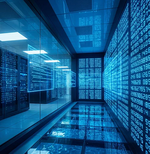 Salle serveurs et infrastructure informatique illustrant l’hébergement sécurisé des données